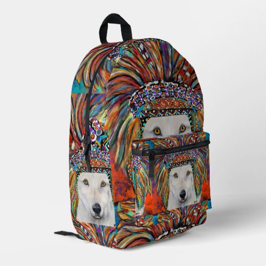 Kunst van de witte wolf bedrukte rugzak (Achterkant Hoek Links)