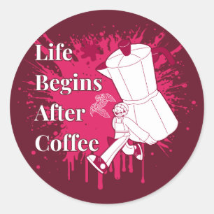 Kunst van een Moka koffiepot voor het leven begint Ronde Sticker