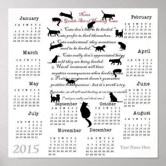 Kunst van het hoeden van katten...2015 kalender poster (Voorkant)