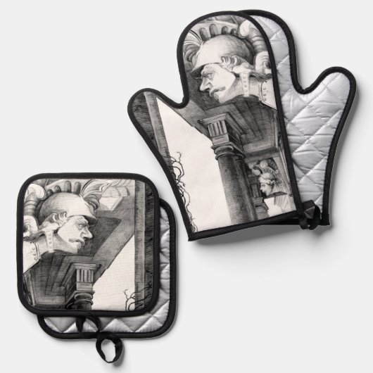 Kunst van het kasteel van het potlood ovenwant & pannenlap set (Voorkant / Achterkant)