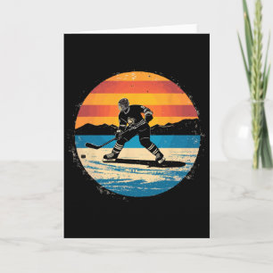 Kunst van ijshockeyspeler zonsondergang voor manne kaart
