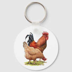 Kunst van kip en haan, Pluimvee, Boerderijdieren Sleutelhanger