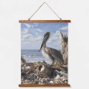 Kunst van kustpelikaan Driftwood Oceaan Scene Hangend Wandkleed