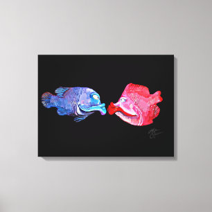Kunst van Mike Quinn "Kissende Fish" Canvas Afdruk