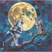 Kunst van mozaïek van wolf en uil sticker (Voorkant)