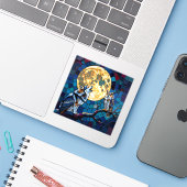 Kunst van mozaïek van wolf en uil sticker (Laptop met iPhone)