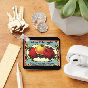 Kunst van oude fruitkistlabels Yakima Valley Appel Sleutelhanger