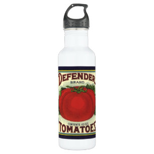 Kunst van oude fruitkratlabel, Defender Tomaten Waterfles
