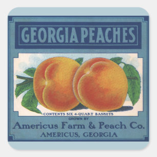 Kunst van oude fruitkratlabel, Georgia Perziken Vierkante Sticker