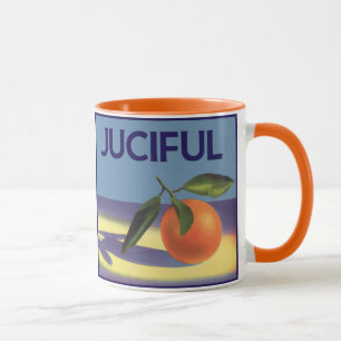Kunst van oude fruitkratlabel, Juciful Sinaasappel Mok