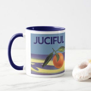 Kunst van oude fruitkratlabel, Juciful Sinaasappel Mok