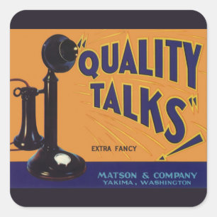 Kunst van oude fruitkratlabel, ouderwetse telefoon vierkante sticker