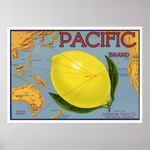 Kunst van oude fruitkratlabel Pacific Citroen Citr Poster