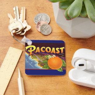 Kunst van oude fruitkratlabel, Pacoast Sinaasappel Sleutelhanger