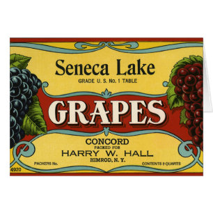 Kunst van oude fruitkratlabel, Seneca Lake-druiven