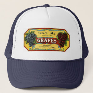 Kunst van oude fruitkratlabel, Seneca Lake-druiven Trucker Pet