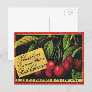 Kunst van oude fruitkratlabel, Thurber-kersen Briefkaart