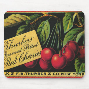 Kunst van oude fruitkratlabel, Thurber-kersen Muismat