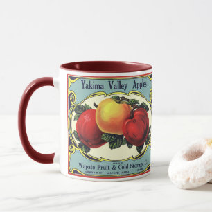 Kunst van oude fruitkratlabel Yakima Valley Appels Mok