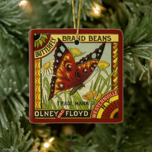 Kunst van oude groente-etiketten, Butterfly merk b Keramisch Ornament