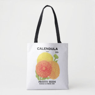 Kunst van oude zaadpakketlabels, Calendula bloemen Draagtas