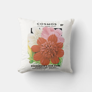 Kunst van oude zaadpakketten, Cosmos-tuinbloemen Kussen