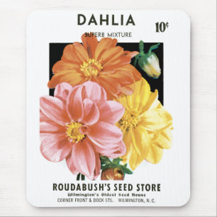 Kunst van oude zaadpakketten, Dahlia-tuinbloemen Muismat