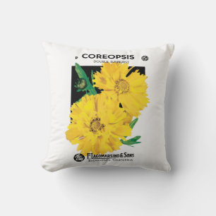 Kunst van oude zaadpakketten, gele Coreopsis-bloem Kussen