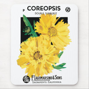 Kunst van oude zaadpakketten, gele Coreopsis-bloem Muismat