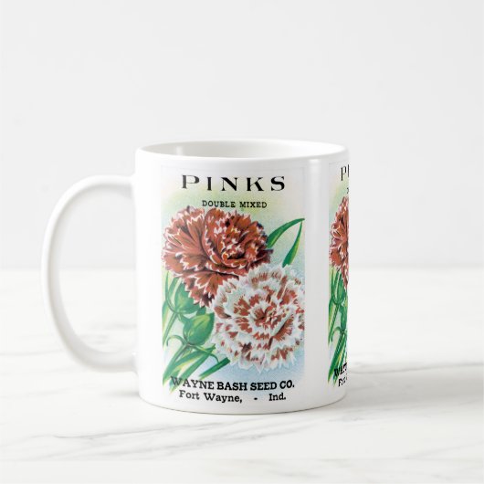 Kunst van oude zaadpakketten, Pinks Anjers Bloemen Koffiemok (Links)