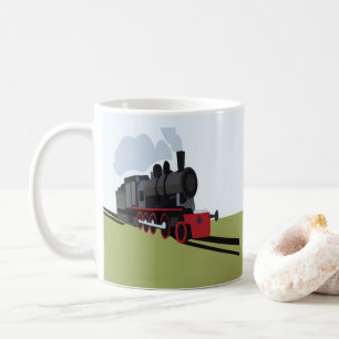 Kunst van stoomtrein op spoorweg koffiemok