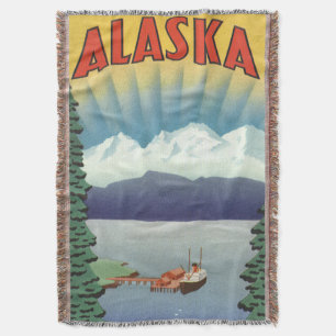 Kunst van vintage Alaska-reisposter, landschappeli Deken