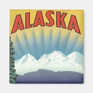 Kunst van vintage Alaska-reisposter, landschappeli Magneet