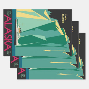 Kunst van vintage Alaska-reisposter, Taku-gletsjer Inpakpapier Vel