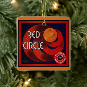 Kunst van vintage fruitkistlabel Rode Cirkel Sinaa Keramisch Ornament