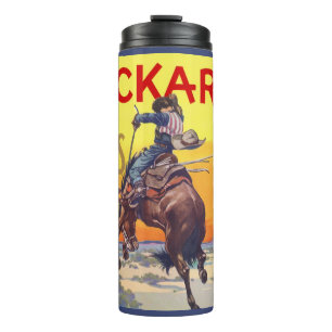 Kunst van vintage fruitkratlabel, Buckaroo Appels Thermosbeker