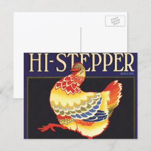 Kunst van vintage fruitkratlabel, Hi Stepper Kip Briefkaart