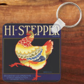 Kunst van vintage fruitkratlabel, Hi Stepper Kip Sleutelhanger (Achterkant)