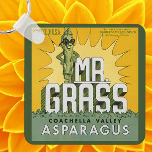 Kunst van vintage fruitkratlabel Hr. Grass Asperge Sleutelhanger