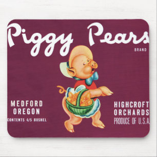 Kunst van vintage fruitkratlabel met biggetje pere muismat