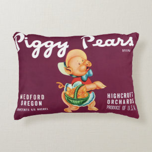 Kunst van vintage fruitkratlabel met Piggy Pears Accent Kussen