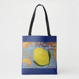 Kunst van vintage fruitkratlabel Pacific Citroen Draagtas