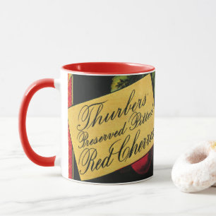 Kunst van vintage fruitkratlabel, Thurber-kersen Mok