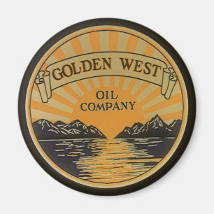 Kunst van vintage productlabel, Golden West Oil Co Magneet