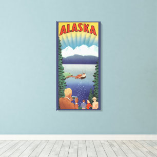 Kunst van vintage reisposter uit Alaska, landschap Canvas Afdruk