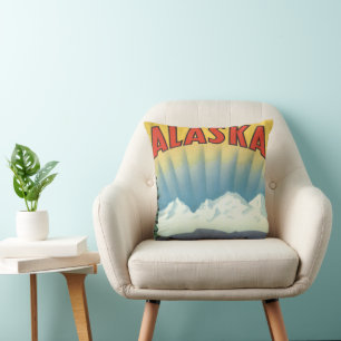 Kunst van vintage reisposter uit Alaska, landschap Kussen
