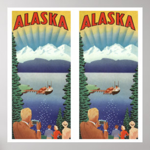 Kunst van vintage reisposter uit Alaska, landschap Poster