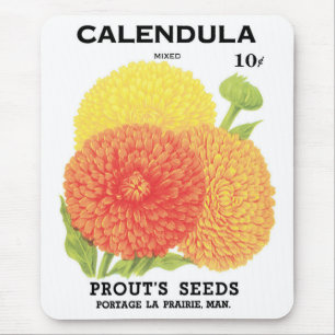 Kunst van vintage zaadpaketlabels, Calendula bloem Muismat