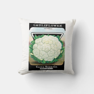 Kunst van vintage zaadpakketlabels, bloemkoolgroen kussen
