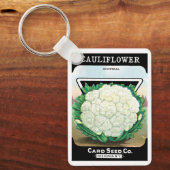 Kunst van vintage zaadpakketlabels, bloemkoolgroen sleutelhanger (Voorkant)